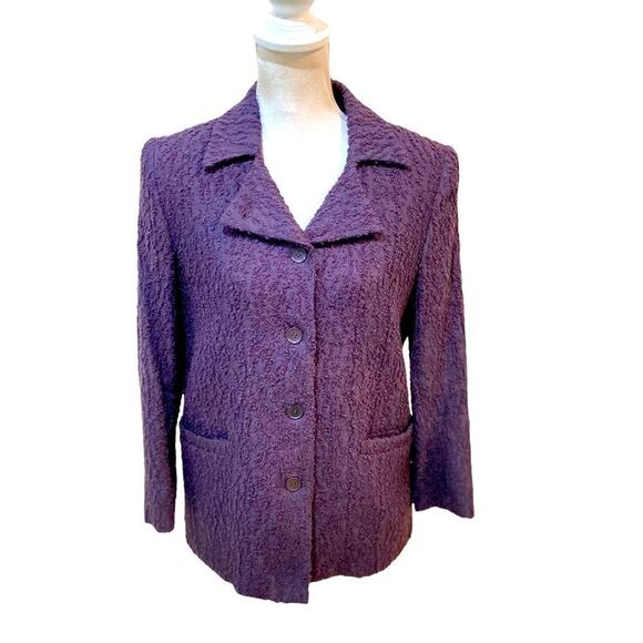 Ann Freedberg lined purple nubby texture jacket pea coat notched collar size 6 - Picture 1 of 12